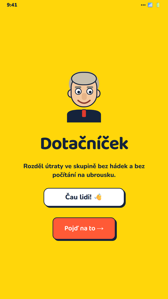 Úvodní obrazovka aplikace Dotačníček